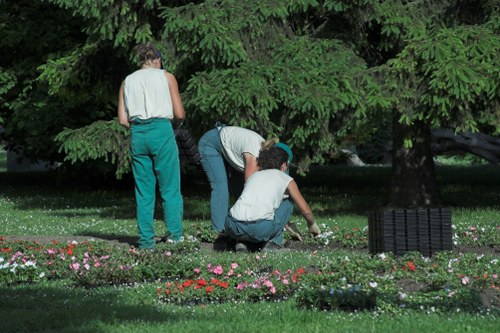 Seasonal garden care in Gunnersbury showing hedge trimming and planting work