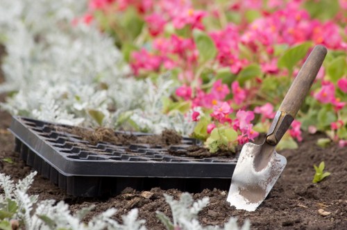 Careful patio cleaning on natural stone paving in Gunnersbury